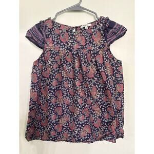 Madewell Floral Ruffle Sleeve Top Size 2 | Navy Boho Blouse